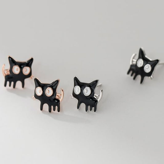 925 Sterling Silver Enamel Cat Stud Earring