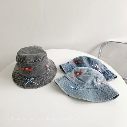 Bow Washed Denim Bucket Hat