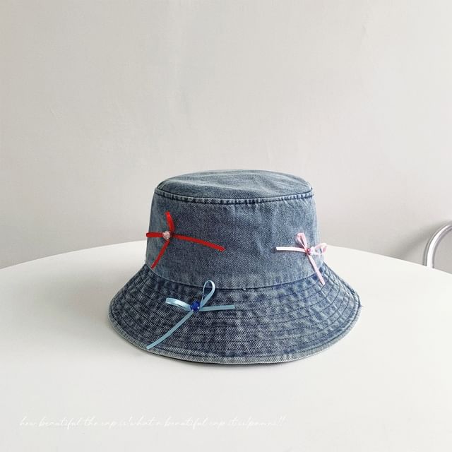 Bow Washed Denim Bucket Hat