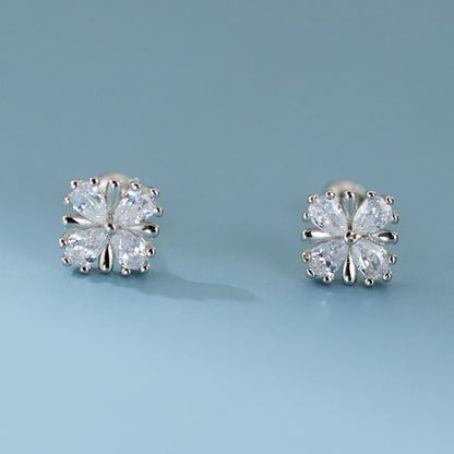 925 Sterling Silver Rhinestone Clover Ear Stud