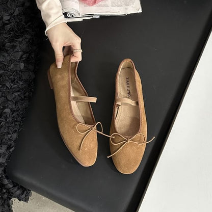 Bow Faux Suede Mary Jane Flats