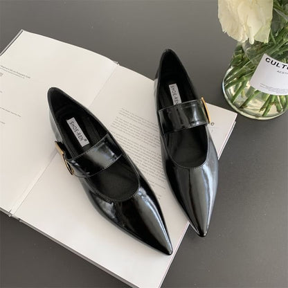 Pointed Toe Faux Leather Flats