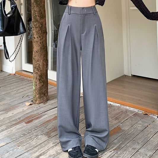 High Rise Plain Loose-Fit Wide-Leg Pants