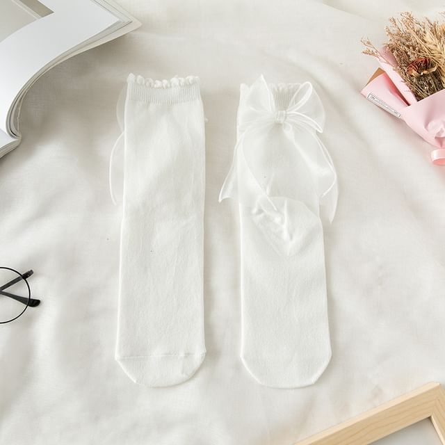 Plain Mesh Bow Back Socks