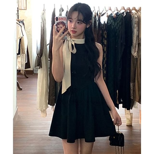 Sleeveless Bow Mini A-Line Dress