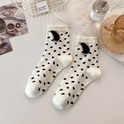 Dotted Dog Ear Crew Socks / Paw Detail Bow Socks / Plain Ruffle Socks