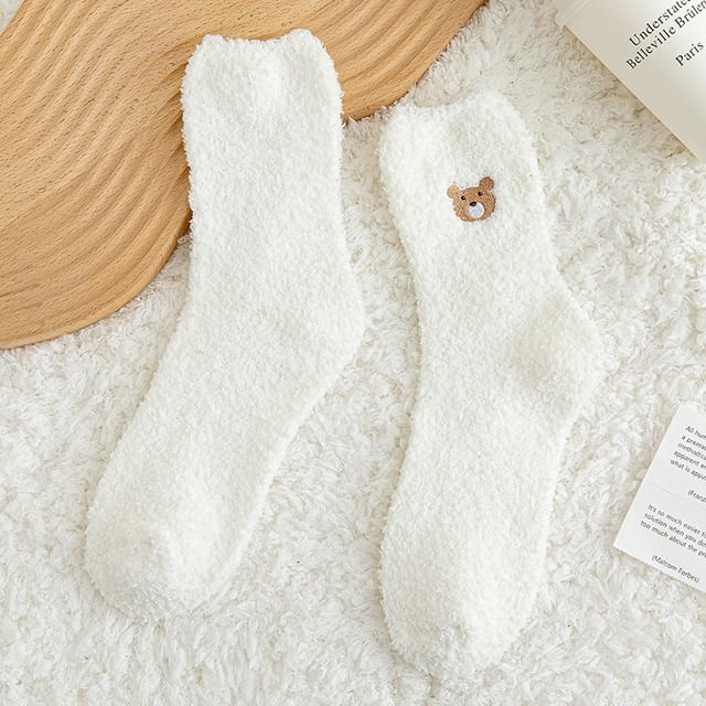 Bear Embroidered Fleece Socks