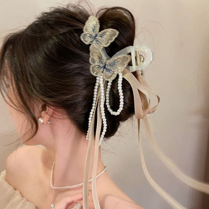 Butterfly Faux Pearl Bow Hair Claw