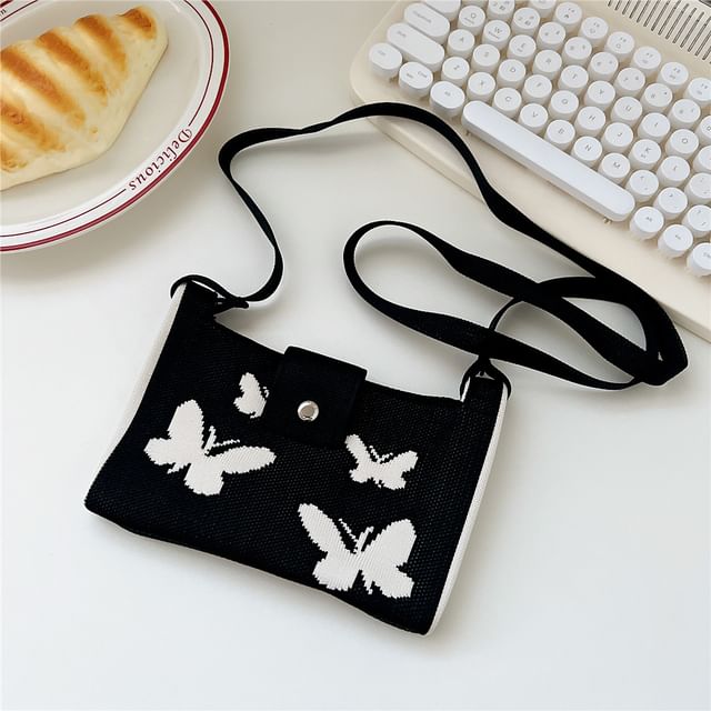 Butterfly Print Knit Coin Purse