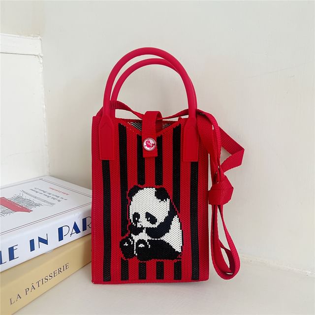 Cartoon Print Knit Mobile Phone Crossbody Bag