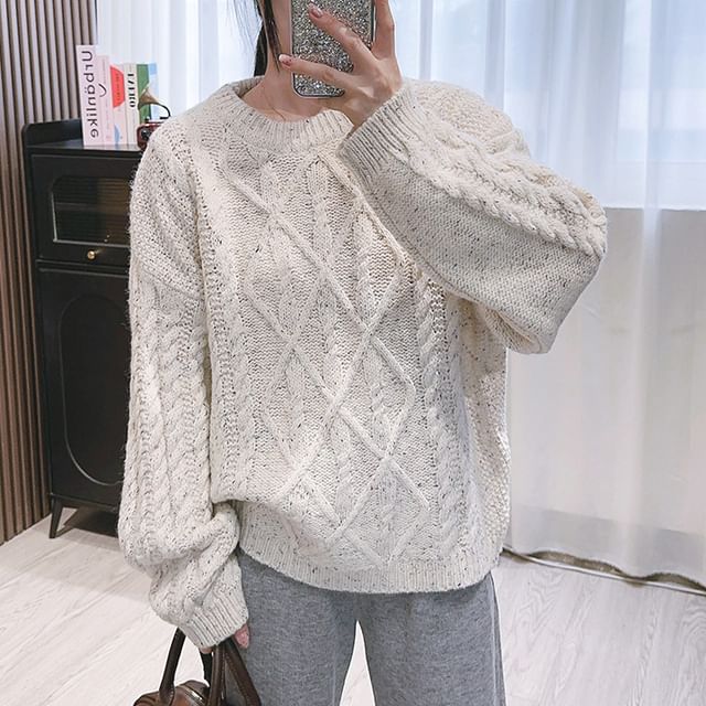 Crew Neck Cable Knit Sweater