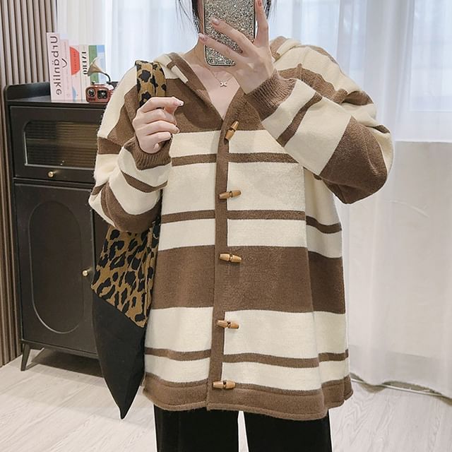 Striped Hooded Toggle Cardigan