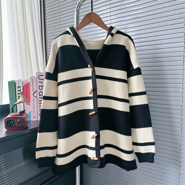 Striped Hooded Toggle Cardigan