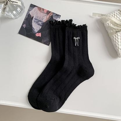 Ruffle Trim Bow Crew Socks