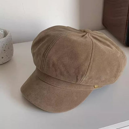 Plain Faux Suede Newsboy Cap