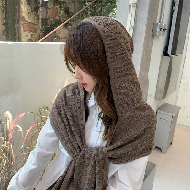 Plain Hooded Knit Scarf