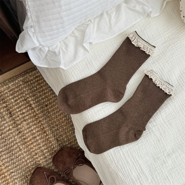 Ruffle Lace Trim Crew Socks