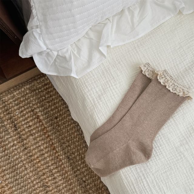 Ruffle Lace Trim Crew Socks