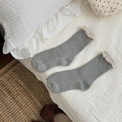 Ruffle Lace Trim Crew Socks