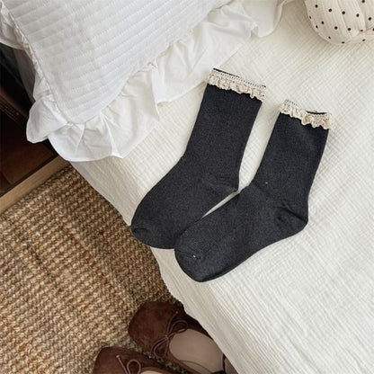 Ruffle Lace Trim Crew Socks