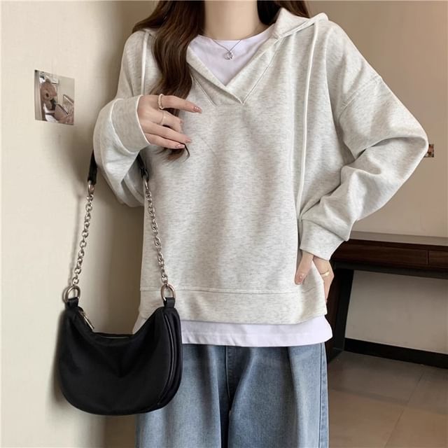 Two Tone Mock Two-Piece Oversized Hoodie