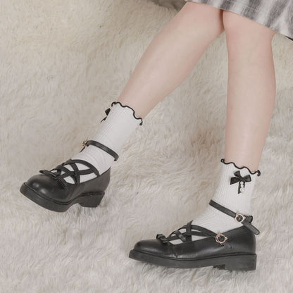 Frill Trim Ribbon Accent Crew Socks