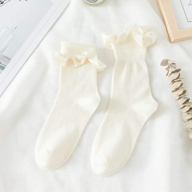 Frill Trim Plain Crew Socks