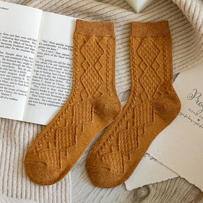 Cable Knit Plain Crew Socks