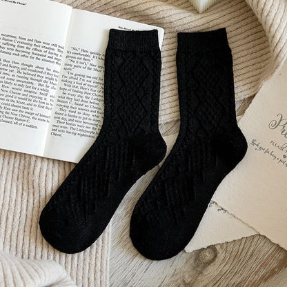 Cable Knit Plain Crew Socks