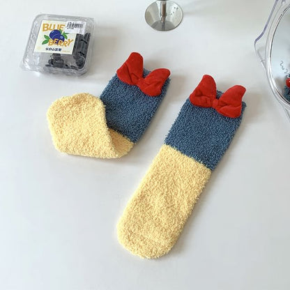 Bow Accent Two Tone Crew Socks