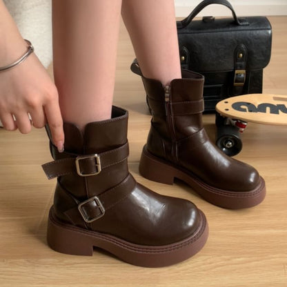 Platform Buckle Short Boots