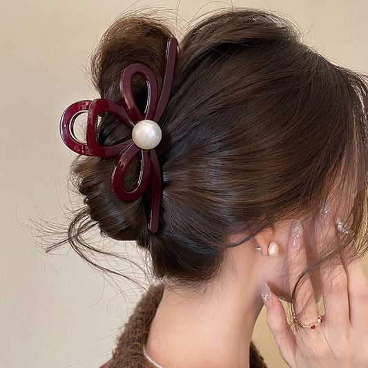 Faux Pearl Bow Hair Claw