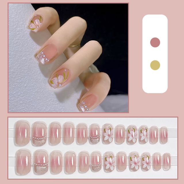 Floral Faux Pearl Press On Nail