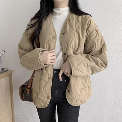 Plain Quilted Single-Breasted Jacket