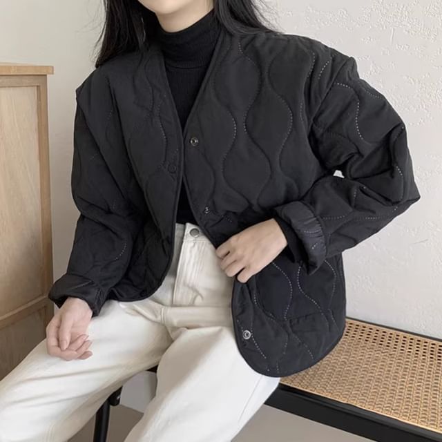 Plain Quilted Single-Breasted Jacket