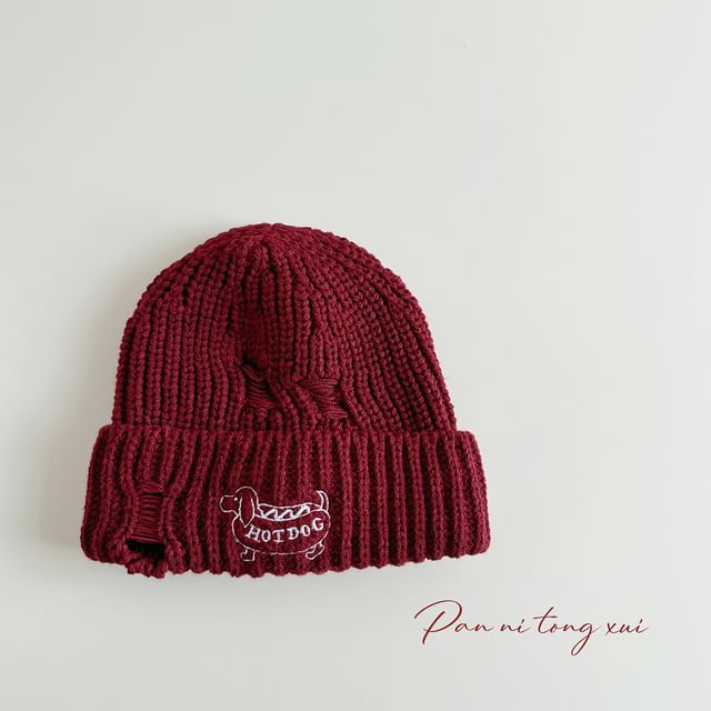 Dog Embroidered Knit Beanie