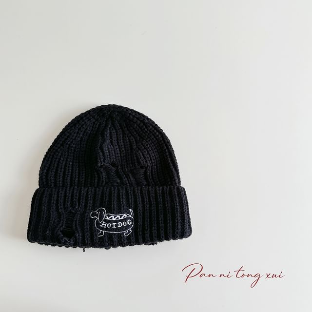 Dog Embroidered Knit Beanie