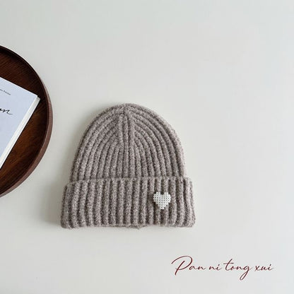 Heart Faux Pearl Knit Beanie