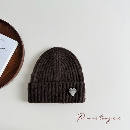 Heart Faux Pearl Knit Beanie