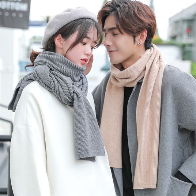 Couple Matching Plain Ribbed Scarf