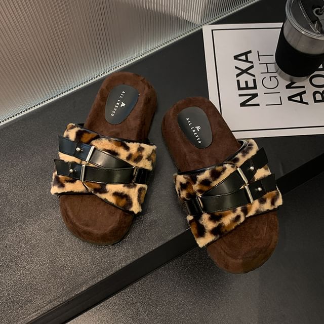 Buckled Fleece Slide Sandals