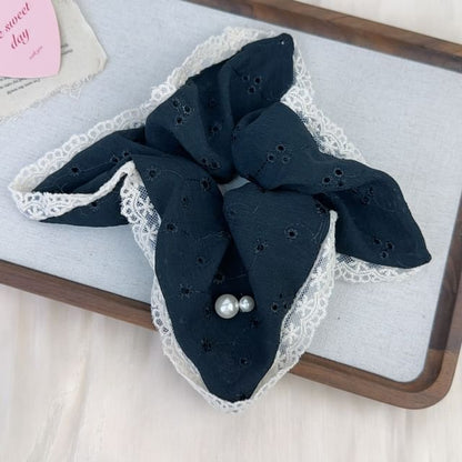 Lace-Trim Faux Pearl Accent Scrunchie