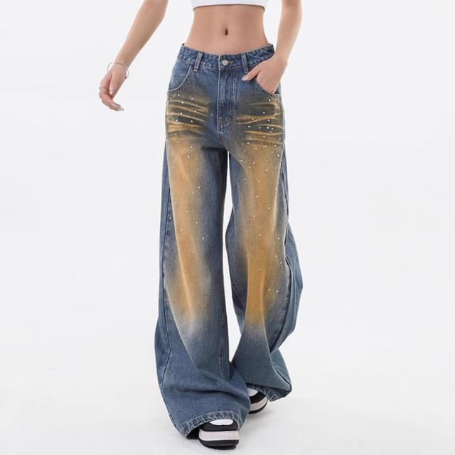 Low Rise Washed Loose-Fit Wide-Leg Jeans