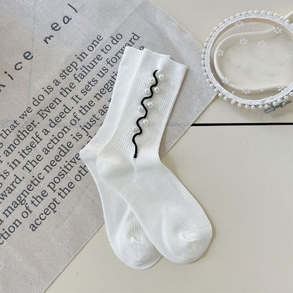 Faux Pearl Ribbed Socks