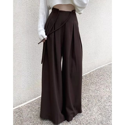 High Rise Plain Pleated Wide Leg Suit Pants