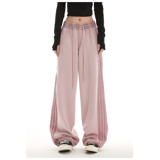 Low Waist Plain Striped Loose-Fit Wide-Leg Sweatpants