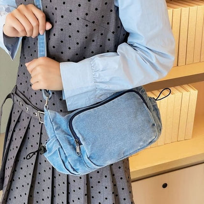 Multi-Pocket Drawstring Denim Crossbody Bag