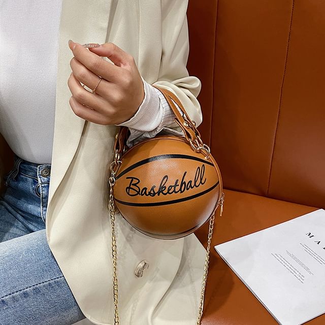 Lettering Chain Strap Basketball Shaped Crossbody Bag