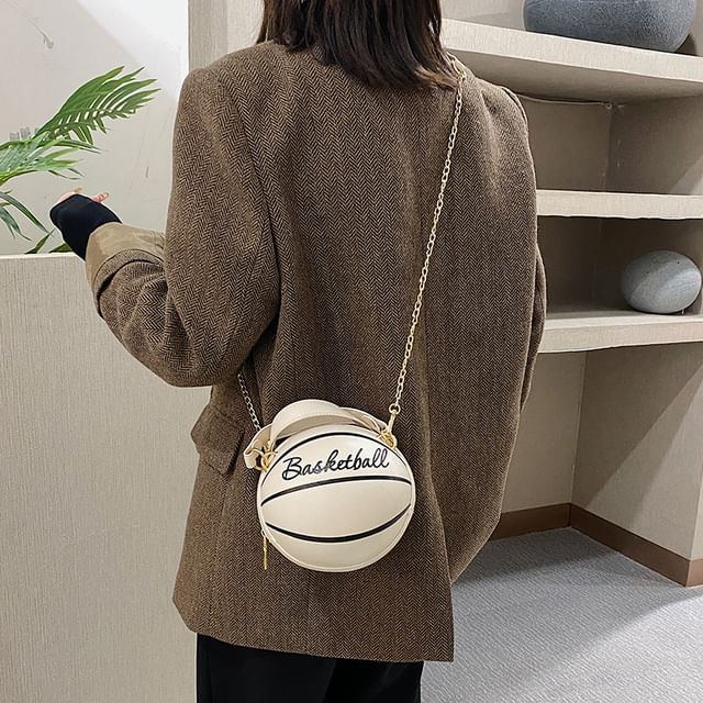 Lettering Chain Strap Basketball Shaped Crossbody Bag