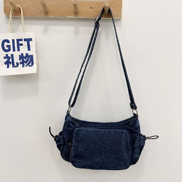 Multi-Pocket Drawstring Denim Crossbody Bag